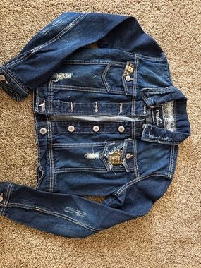 Rue21 Dark Blue Studded Distressed Denim crop top Jean Jacket